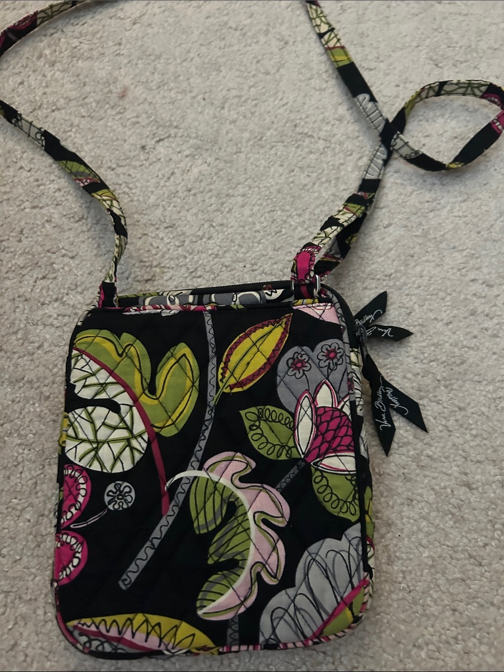 Vera Bradley Quilted Floral Crossbody Bag in Black and Pink - Picture 4 of 4